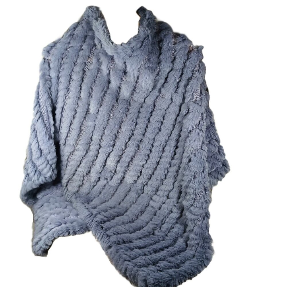 Black Rivet Women's Poncho Knitted Rabbit Fur Light Purple-Gray Pullover OneSize